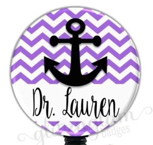 Purple Chevron Personalized Retractable Badge Reel, Custom Nurse Med Badge 1987D - Picture 1 of 8