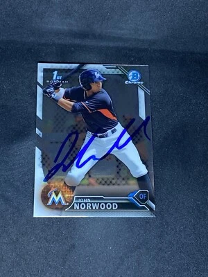 John Norwood 2016 Bowman Chrome Prospects #BCP27 Miami Marlins Auto Signed Card - Image 1 of 3
