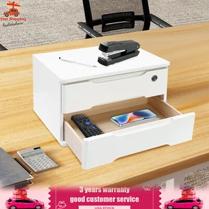 Caja de almacenamiento de escritorio de madera de 2 niveles con cajones bloqueables, organizador de escritorio - Imagen 1 de 17