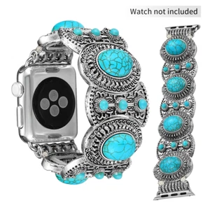 Turquoise Women Strap for Apple Watch Series 9/8/7/6/5/4/3 Stainless Steel Band - Picture 1 of 13