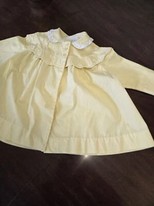 Vintage Girls 3T? Light Yellow Coat Swing Jacket & Bonnet UnLined Button Close - Picture 1 of 13