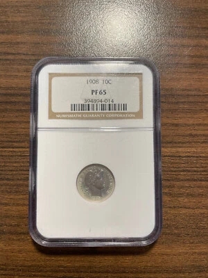 1908-P Barber Silver Dime 10C NGC PROOF 65 PR 65 PF 65 RARE ONLY 545 MINTAGE - Image 1 of 4