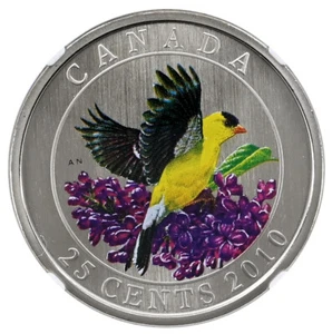 CANADA 25 Cents 2010 NGC SP69 'Birds of Canada - Goldfinch' POP 3/0 - Picture 1 of 3