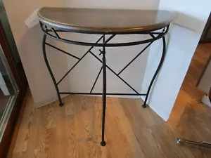 Contemporary Metal & Faux-Wood Half Moon Demilune console Table Foldable 30.75”W - Picture 1 of 11