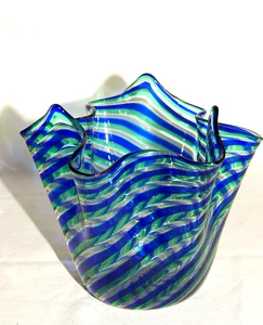 Murano Campanella Fazzoletto grün blau Kupferflitter - Picture 1 of 7