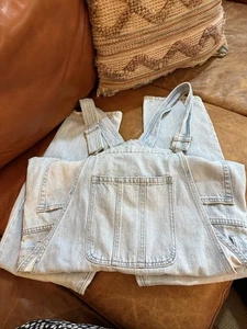 Forever 21 Herren Denim Carpenter Latzhose Fly Light Wash Gr. L Small Blau 90’s Gürtel - Bild 1 von 5