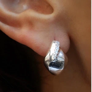 Argento Vivo Sterling Silver Huggie Earrings Cubic Zirconia NWT Sparkly Elegant - Picture 1 of 9