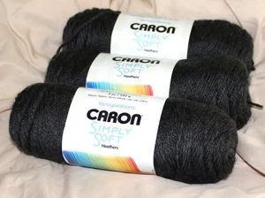 Menge 3 Caron Simply Soft Garn 6 Unzen 315 Yards schwarz Medium #4 maschinenwaschbar - Bild 1 von 5