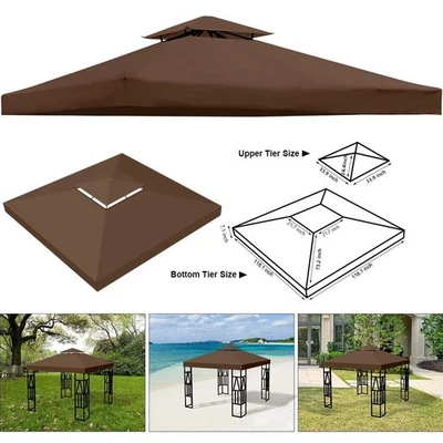 10'x10' Waterproof Gazebo 2Tier Top Replacement Canopy UV Sunshade Patio Cover