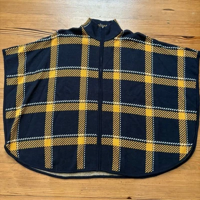 Jones New York blue yellow checkered full zip mock neck poncho sweater SIZE S/M - Image 1 of 4