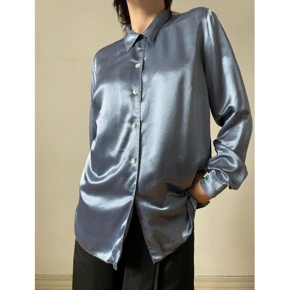 Camisa Blusa Joie 100% Seda Botón Azul Trabajo Negocios Talla Grande Foto 1 de 4