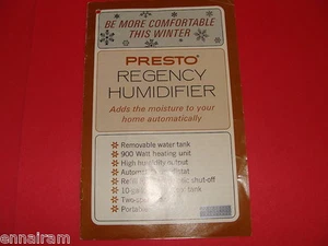 Presto Regency Humidifier Owner's Manual 1970's - Picture 1 of 1