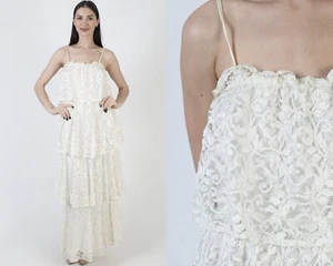 Vtg Young Edwardian By Arpeja Dress Open Back Hippie Long Prairie Boho Sundress - Picture 1 of 8