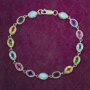 VICTORIAN STYLE MULTI-GEMSTONE HARLEQUIN BRACELET 9CT GOLD - Picture 1 of 4