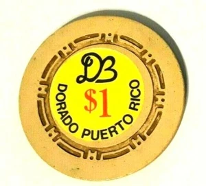 $1 DORADO BEACH DB Casino BEIGE poker Chip Puerto Rico H mold token ficha poker - Picture 1 of 3