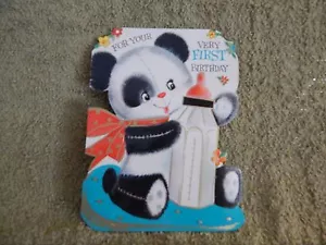 Vintage Geburtstagskarte Punze 10B 165-1 / Baby Panda - sehr ERSTER Geburtstag - Bild 1 von 4