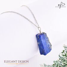 Raw Lapis Lazuli 925 Sterling Silver Necklace Pendant Chain