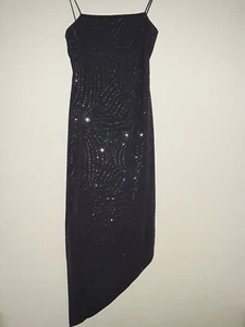 Arianna by Rachel Kaye Asymmetrical Spaghetti Strap Dress Sz 8 Gray Glitter  - Picture 1 of 3