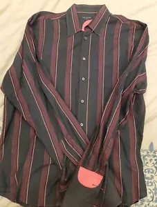 Ted Baker Nero Ponck Righe Stampa Gemelli Abito Camicia Uomo Taglia 5 (L) - Foto 1 di 12