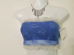 New Calvin Klein Strapless Bandeau Floral Lace Bra Blue/White Women's MED M $28 - Picture 1 of 7