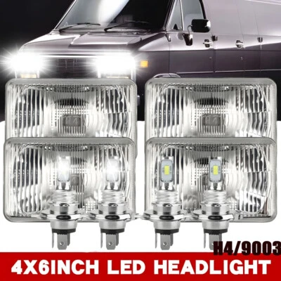 4PCS 4x6'' LED Headlights Hi/Lo H4 Lamp For GMC C1500 Suburban G2500 G3500 Van - Image 1 of 4