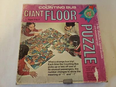 Vintage Floor Puzzle 12 pc Counting Bus Math School 1972 Questor - Image 1 of 4