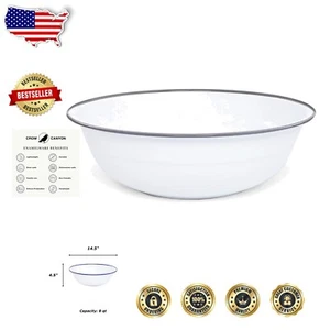8 Quart Vintage White/Grey Enamel Basin - Versatile Cooking and Cleaning Bowl - Picture 1 of 4