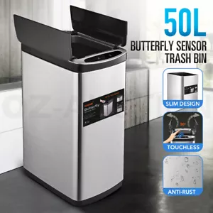 50L Motion Sensor Rubbish Bin Automatic Stainless Steel Waste Trash Can Kitchen - Picture 1 of 12