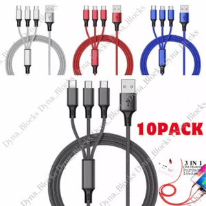 Lot of 10X 3 in 1 USB Charger Cable 3A Fast Charging For iPhone Samsung Android - Picture 1 of 15