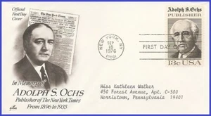 USA4 #1700 ADDR PIEZAS ARTCRAFT FDC Adolph S. Ochs - Imagen 1 de 1