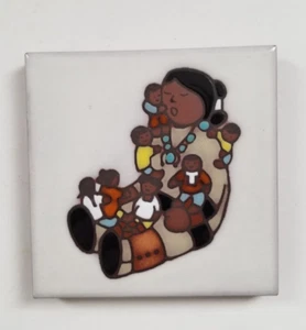 Tile Trivet Cleo Teissedre Mother Children Handcrafted 4" Ceramic USA Folk art - Picture 1 of 4