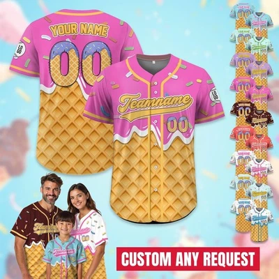 Camiseta de béisbol personalizada por goteo de helado para hombres mujeres niños, verano a juego Foto 1 de 4