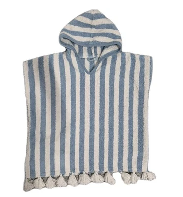 VERTBAUDET PONCHO TOWEL TODDLER AGE 2-3 100% COTTON BLUE STRIPED HOOD BEACH POOL - Image 1 of 4