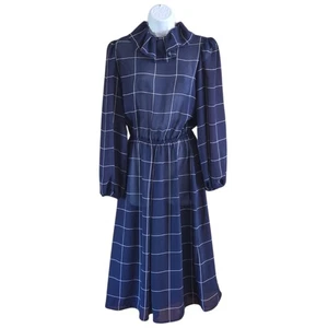 Vestido De Colección DONNA MORGAN NON STOP Talla 12/14 Azul Gasa Transparente Retro Años 70 Oficina - Imagen 1 de 5