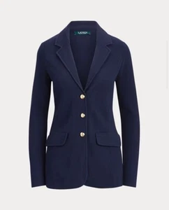 Lauren Ralph Lauren Knit Blazer Navy Cotton Cardigan Gold Buttons Academia Small - Picture 1 of 13