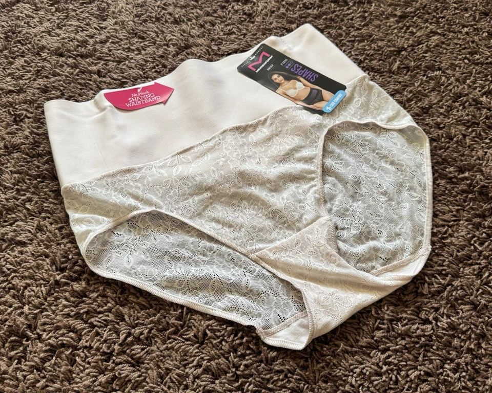 Maidenform Cool Comfort Tagless DM0051 Firm Shapes Lace Briefs XL SEASHELL