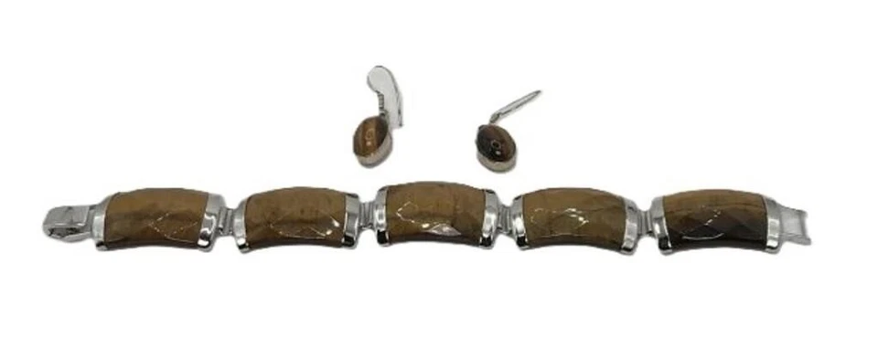 Pulsera y pendientes de piedra y ley ojo de tigre Foto 1 de 4