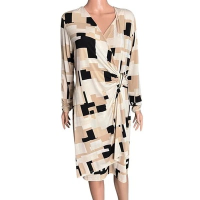 Calvin Klein Wrap Layered Dress With Gold Embellishment Geometric 14 Party Luxe  - Image 1 of 4