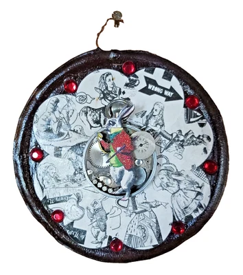 White Rabbit Alice Late for Tea  Wondrous Junk Yard Assemblage Art Piece! - Image 1 of 4