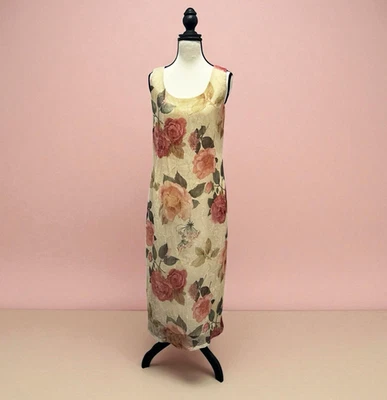 VTG 90s Y2k Miss Dorby Sleeveless Cream Floral Midi Fairy Coquette Size 14 Lined - Image 1 of 4