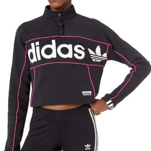 Adidas Originales Negro Rosa Logo Recortado Botón Recortado Sudadera Athleisure XS - Imagen 1 de 6