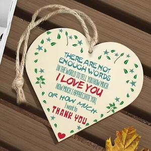 Holz hängende Herz Plakette Liebe schätzen Danke Geburtstag Valentinstag Geschenk - Bild 1 von 2