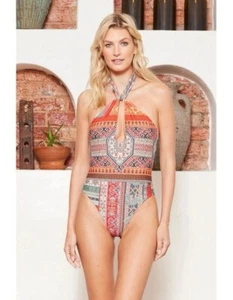 NEW Tigerlily Size S AU 10 Salma Halter Style One Piece Swimsuit in Patchwork - Bild 1 von 9