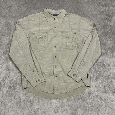 ExOfficio Shirt Mens Button Up Large Cotton Poly Linen Brown Hiking Outdoor UPF - Image 1 of 4