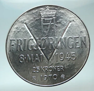 1970 NORWAY KING Olav V Haakon VII Norwegian 25 KR Silver 25 Kronor Coin i82010 - Picture 1 of 3