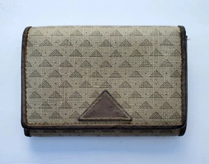 Vintage Tan & Gray Liz Claiborne Signature Logo Leather Trim Card Bifold Wallet - Picture 1 of 9