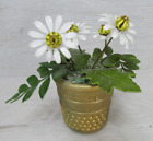 Large Decorative Thimble Brass Tone with Metal Flowers Daisies