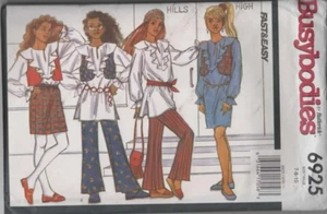 Cut Sewing pattern 6925 Girls groovy vest dress top pull on skirt pants sz 7-10 - Picture 1 of 2