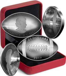 2017 Football-Shaped Curved Convex Canada Coin $25 1OZ Pure Silver Proof - Bild 1 von 1