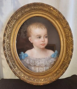 Antique French School Pastel Portrait Of Young Child Golden Wood Frame 19th Cent - Picture 1 of 9